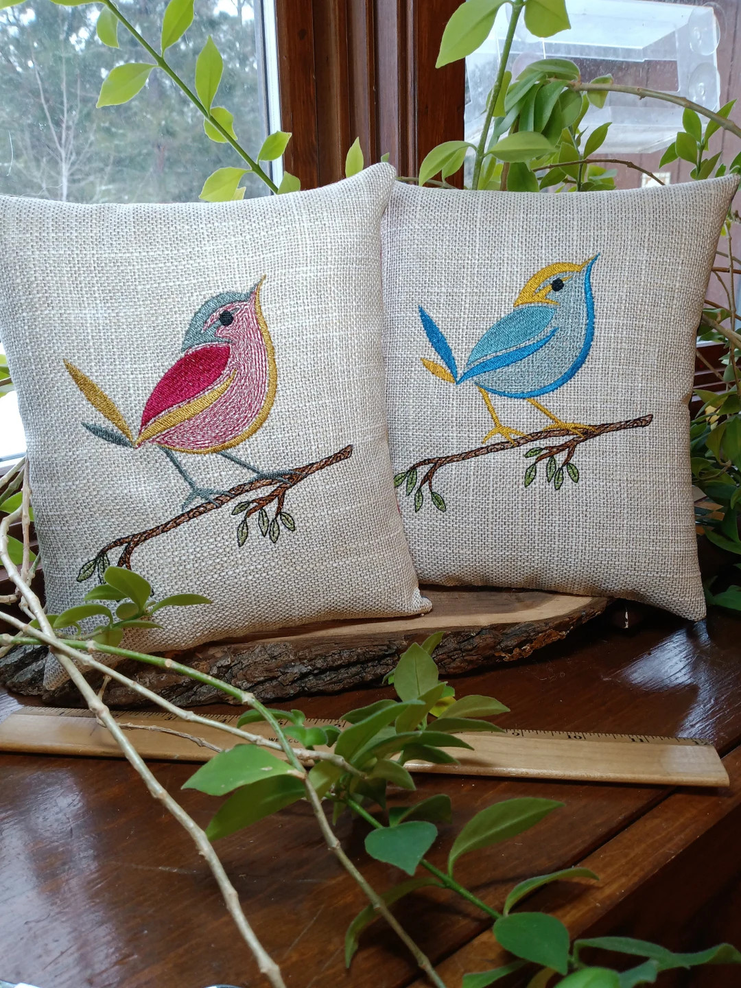 Spring Bird Colorful SMALL Pillow Approximately 7" X 8" Machine Embroidered - Etsy | Etsy (US)
