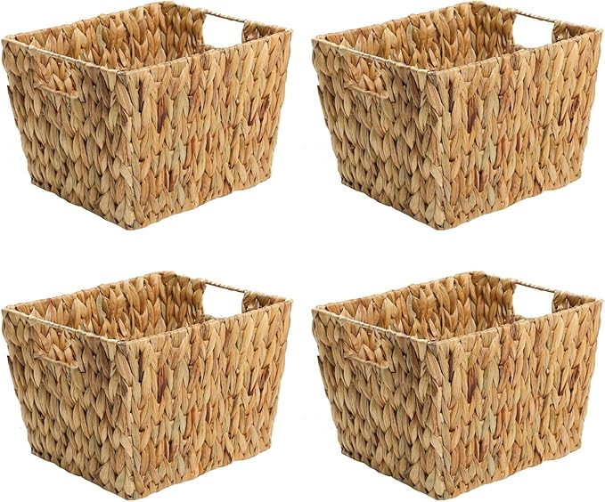 Trademark Innovations Hyacinth Storage Basket with Handles, Rectangular (Set of 4, 11.5") | Amazon (US)
