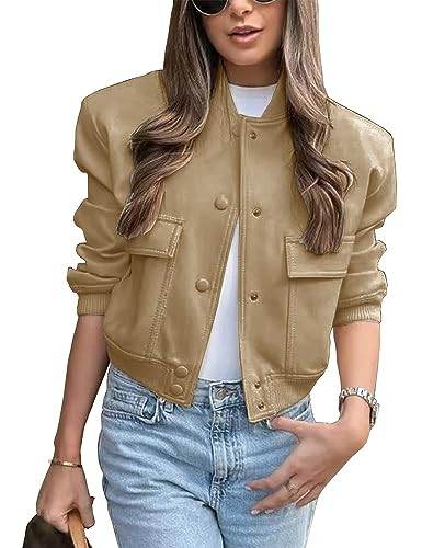 Lumister Women's Fashion Cropped Button Down Lightweight Cropped Bomber Jacket Varsity Shacket wi... | Amazon (US)