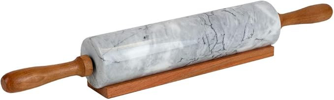 Home Basics White CRA Marble Stone Rolling Pin with Easy Grip Wood Handles and Wooden Cradle Disp... | Amazon (US)