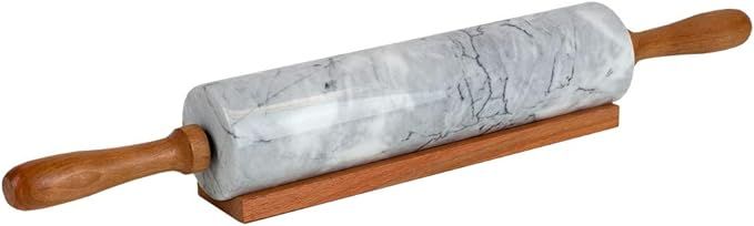 Home Basics White CRA Marble Stone Rolling Pin with Easy Grip Wood Handles and Wooden Cradle Disp... | Amazon (US)