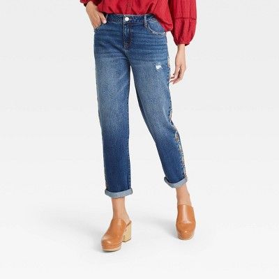Women's Mid-Rise Straight Leg Embroidered Jeans - Knox Rose™ | Target