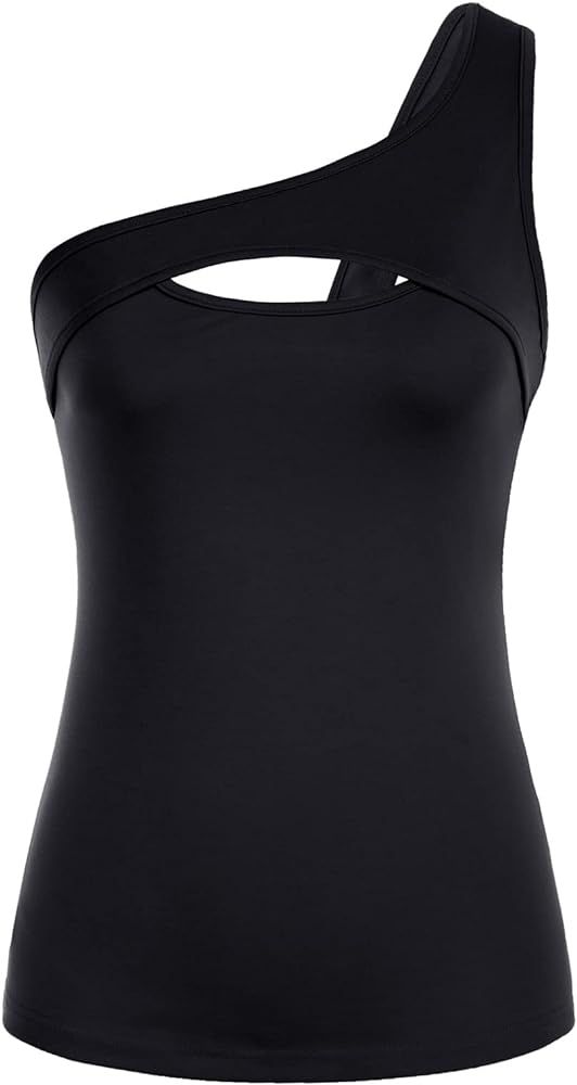 GRACE KARIN Women's 2023 One Shoulder Tops Sexy Cutout Sleeveless Fitted Tank Top Tee Shirt | Amazon (US)