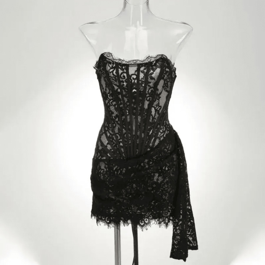 Lace Strapless Evening Dress Women Sexy High Waist Patchwork Lace Sleeveless Slim Party Dress Elegant Birthday Dress Y2k | SHEIN