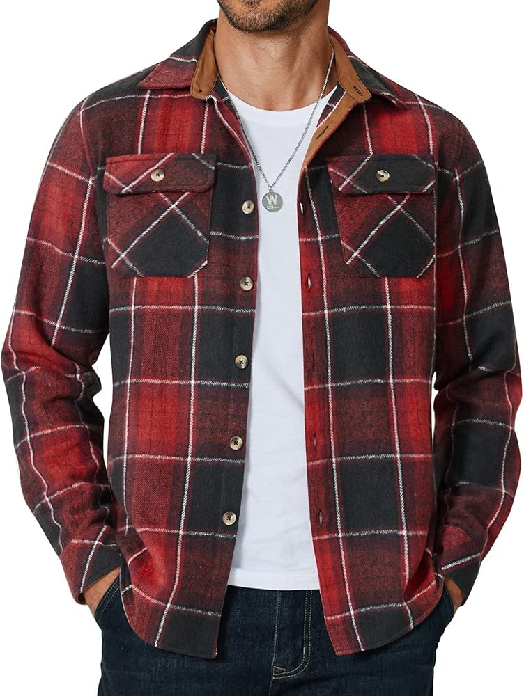 COOFANDY Men's Long Sleeve Flannel Shirts Fashion Plaid Jacket Casual Button Down Shirt with Pock... | Amazon (US)