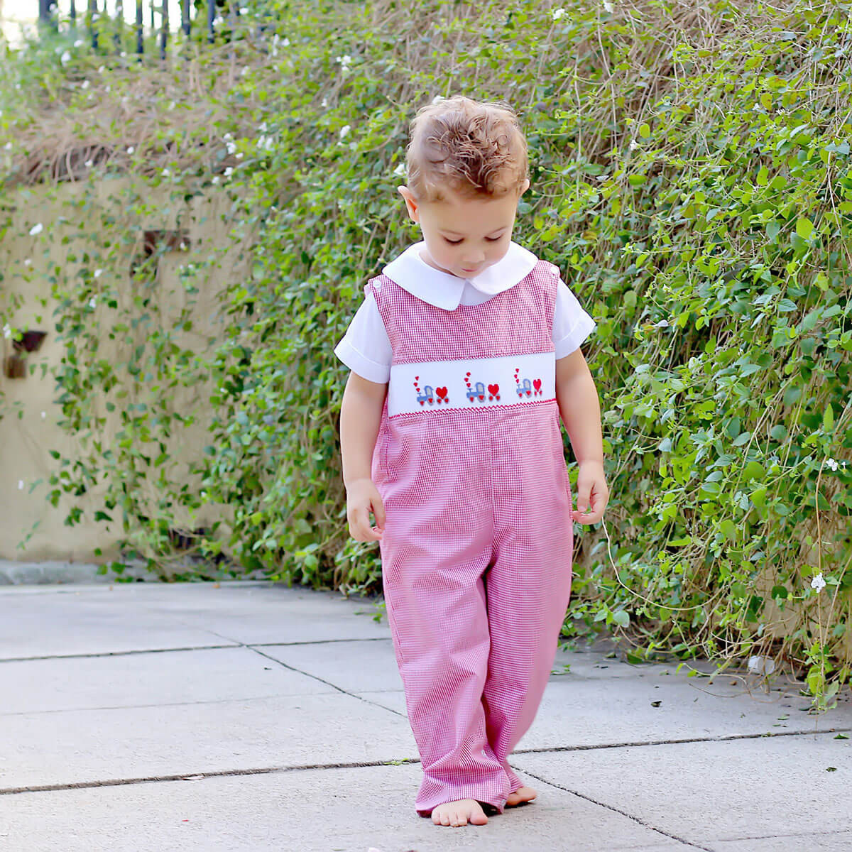 Love Overload Red Train Smocked Longall | Classic Whimsy