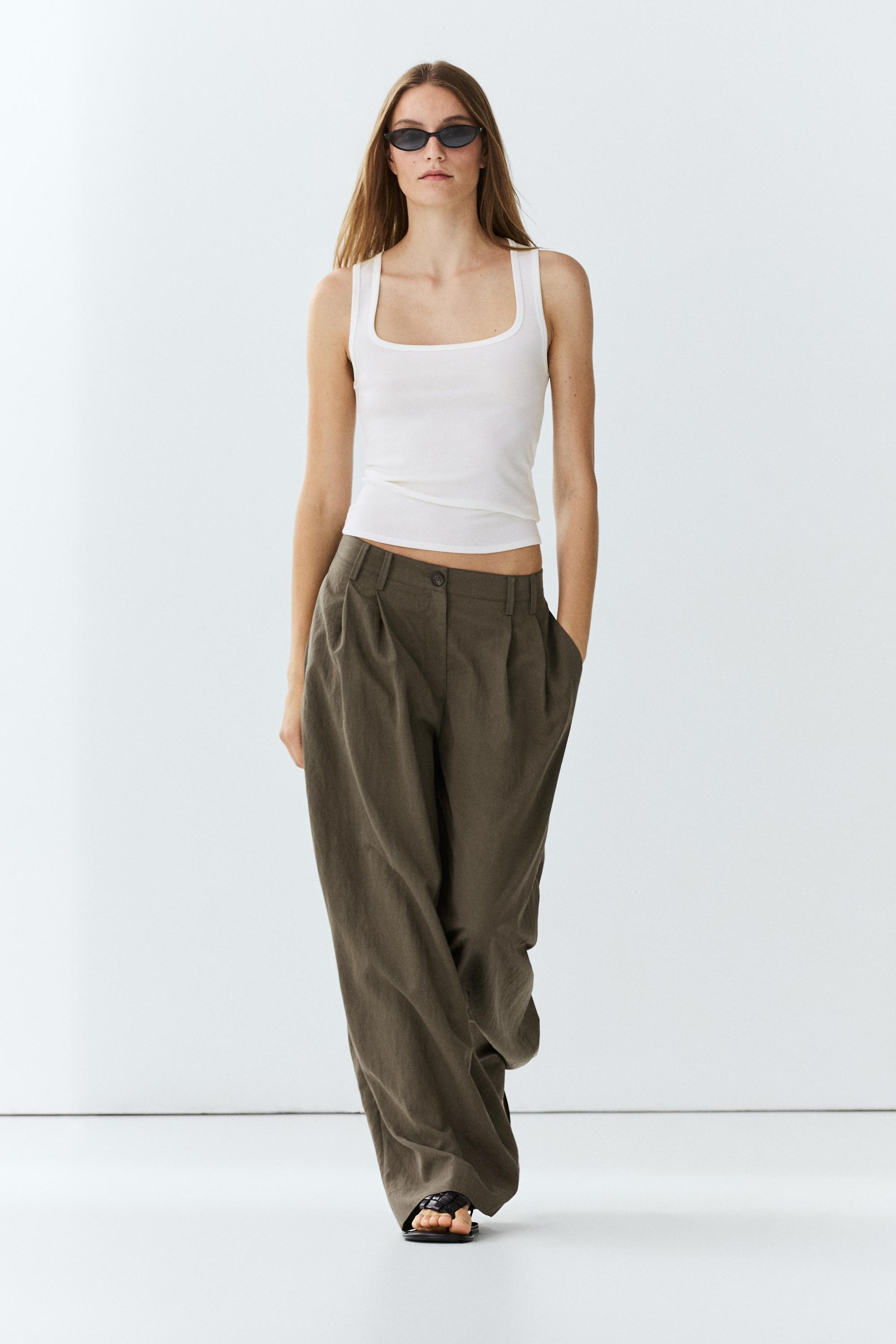 Technical wide-leg pleated pants | Massimo Dutti US