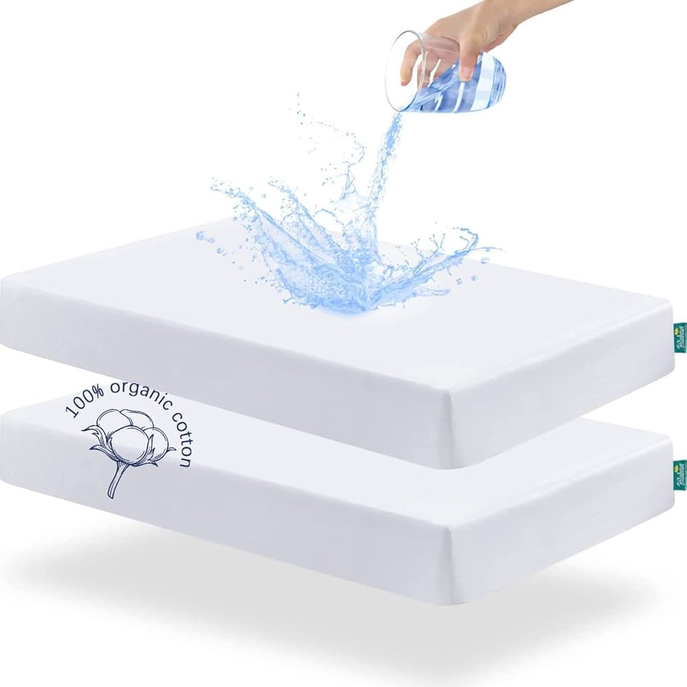 Biloban Crib Sheets Waterproof, 100% Organic Cotton Crib Mattress Protector for Standard Crib & T... | Amazon (US)