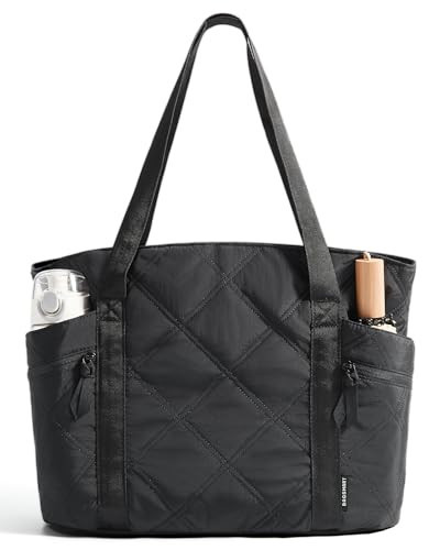 BAGSMART Crush Tote Bag for Women, 20L Puffer Work Tote with Zipper, Travel Essentials Quilted Nurse Hospital Bag, Charcoal | Amazon (US)