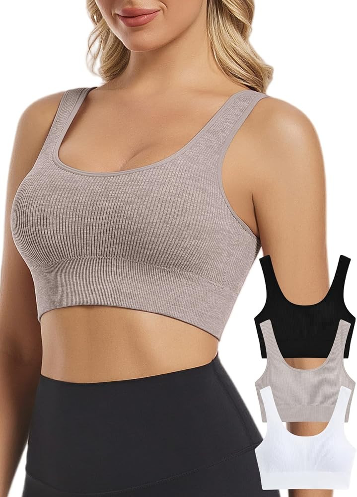 Chilylori Seamless Sports Bras for Women Pack of 3 Ribbed Sports Bra Workout Tops Cropped Tank To... | Amazon (US)