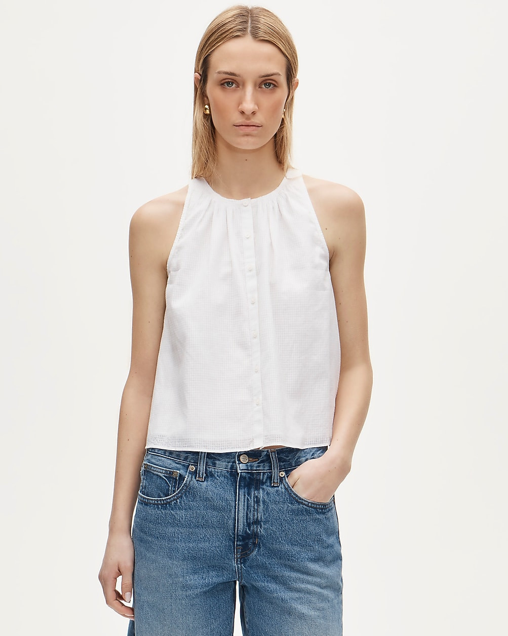 High-neck tank top in textured cotton voile | J. Crew US