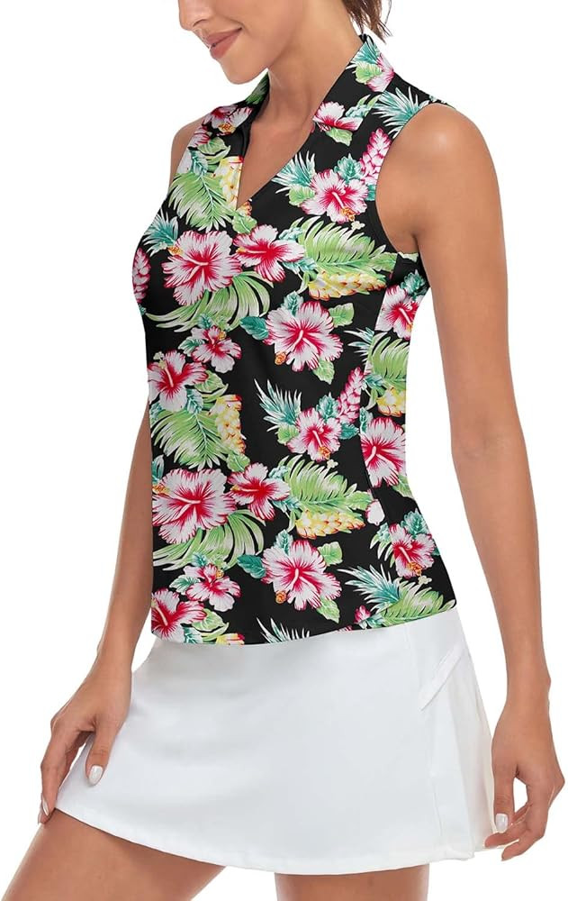 Soneven Women's Sleeveless Printed Polo Golf Shirts Quick Dry V-Neck Lightweight Tennis Tank Tops... | Amazon (US)