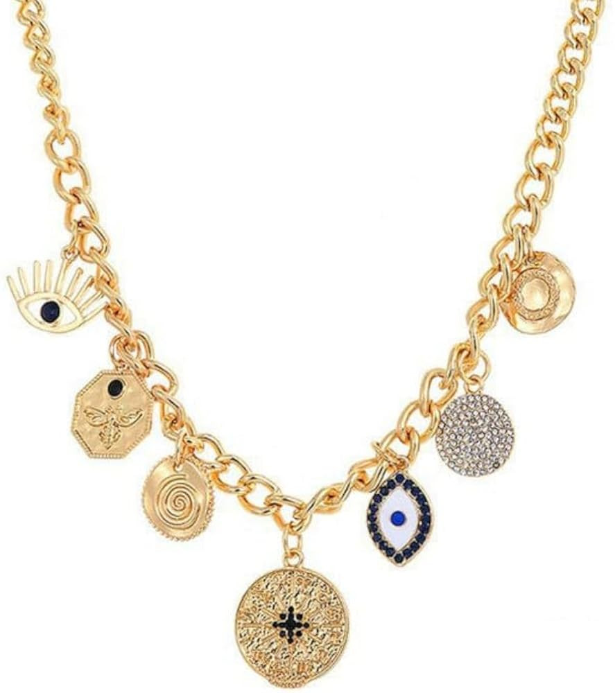 Chunky Gold Necklace for Women Charm 18K Gold Plated Pendant Necklace Rhinestone Chain Statement ... | Amazon (US)
