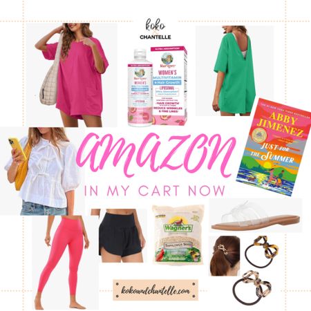 What’s in my Amazon cart right now! 
Just For Summer book
Bright colored designer inspired rompers
Lulu dupe leggings
Bow front top
Bow hair bands
Mary Ruth’s hair vitamins
Lucite slides
Black shorts
Safflower seeds

#LTKSaleAlert #LTKShoeCrush #LTKFitness