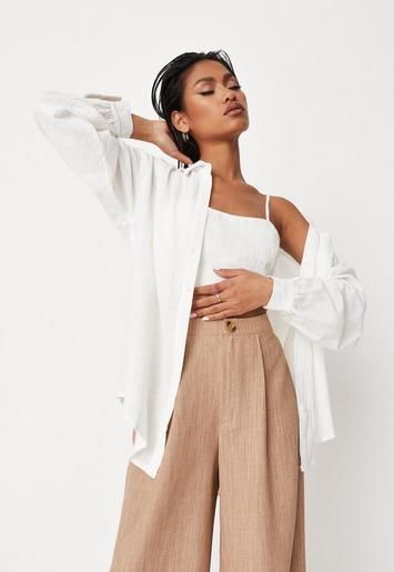 White Linen Look Oversized Shirt | Missguided (US & CA)