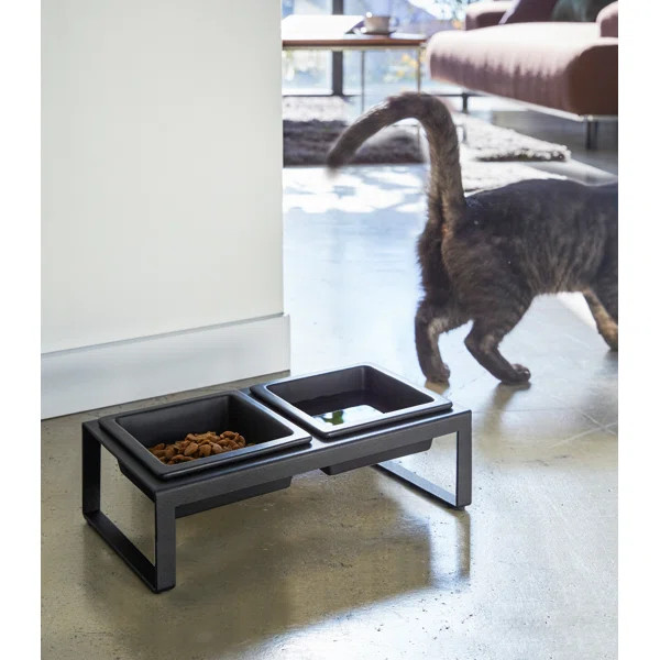 Yamazaki Home Steel And Ceramic Pet Food Stand, 2 Bowls For Food And Water, Tall, 1.25 cups | Wayfair North America
