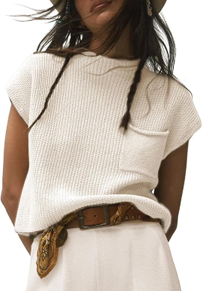 Fiona Jolin Women's Sleeveless Knit Sweater Vest Vintage Cap Sleeve Casual Mock Neck Tank Top wit... | Amazon (US)
