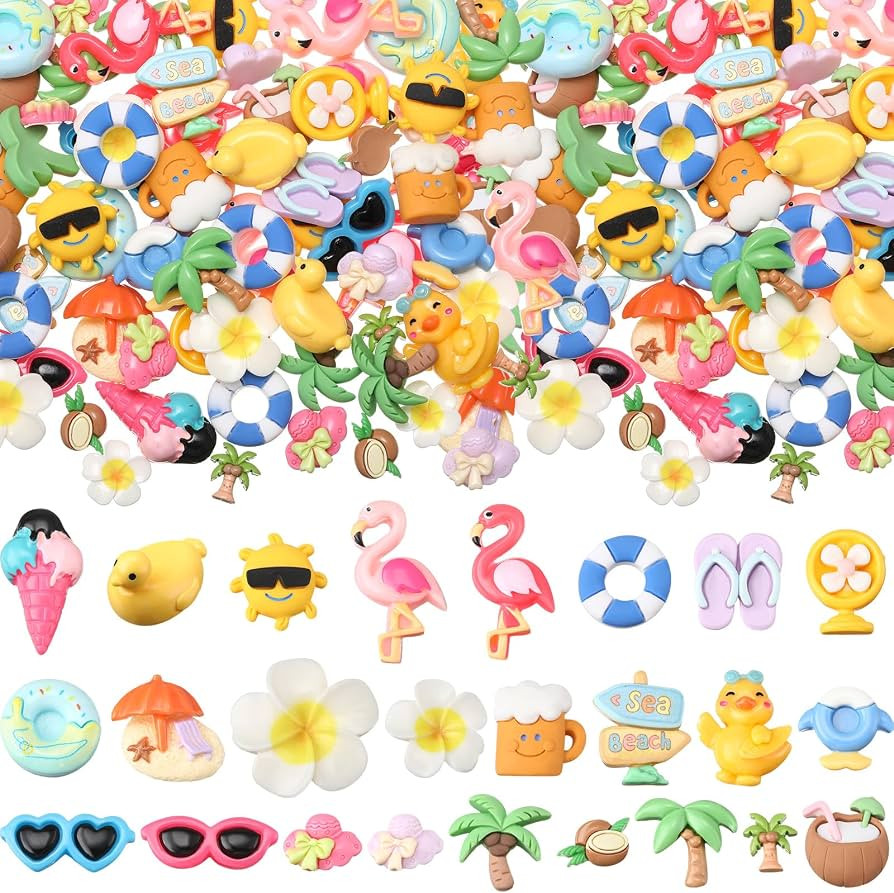 Giegxin 40 Pcs Summer Resin Charm Hawaii Beach Coconut Flamingo Plumeria Flower Flatback Cabochon... | Amazon (US)