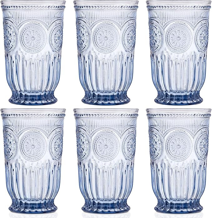 Yungala Blue Glass Tumblers set of 6 Highball glasses, Dishwasher Safe Blue Glassware made from B... | Amazon (US)