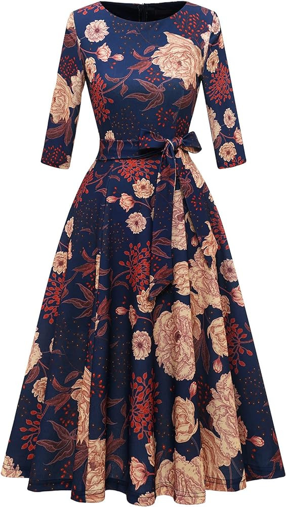 DRESSTELLS Cocktail Dress for Women, Vintage Modest Wedding Guest 3/4 Sleeves Fall Dresses 2024, ... | Amazon (US)