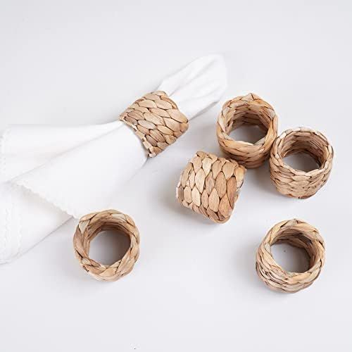 ATTAONE 6pcs Round Woven Napkin Ring, Water Hyacinth Napkins Holder, Handmade Braided Natural Nap... | Amazon (US)