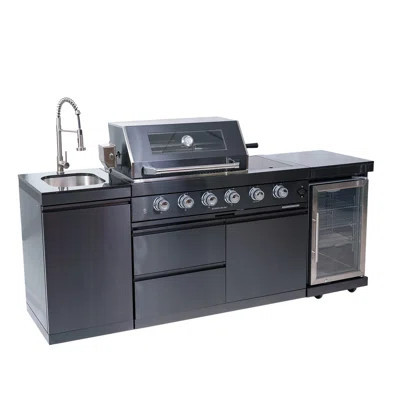 46-Inch 4-Burner 72000 BTU Deluxe Stainless Steel Gas Outdoor Kitchen Bar Barbecue Island Grill + Wine Cooler Compact Refrigerator + Rotisserie Kit + | Wayfair North America