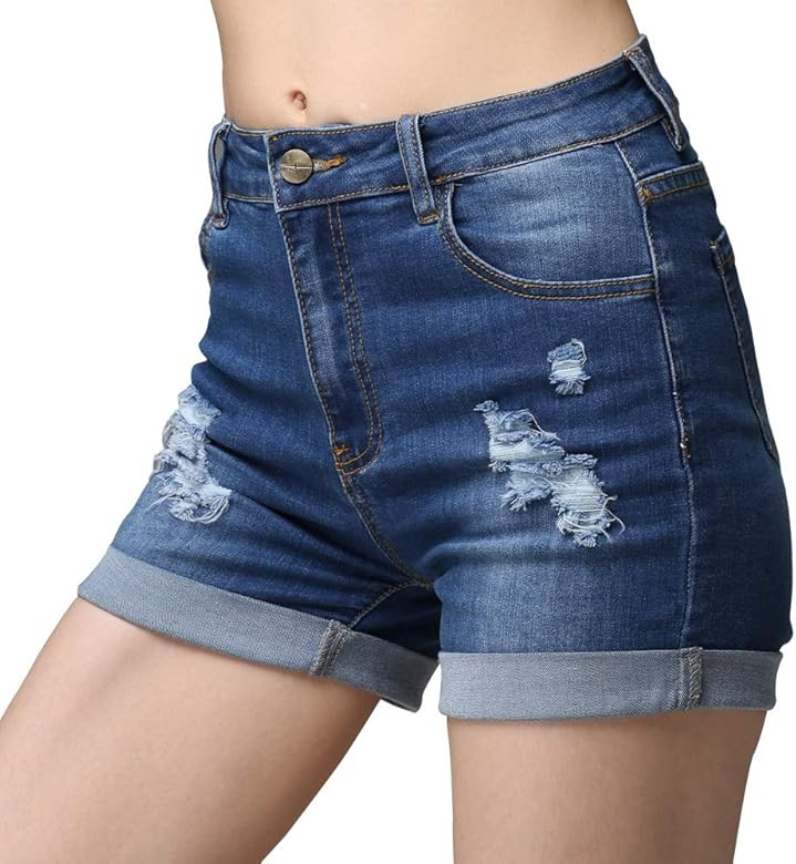 CUNLIN High Waist Frayed Raw/Folded Hem Denim Shorts for Women Ripped high Waisted Tassel Fringe ... | Amazon (US)