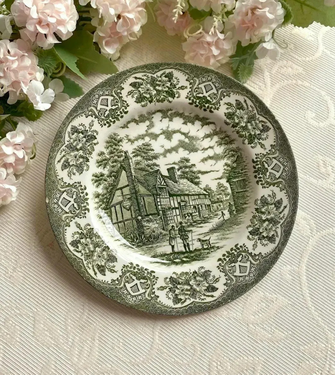 Old Inns Series Rare 17 Cm Diameter Cake/side Plate. Green and off White Ironstone Staffordshire.... | Etsy (US)