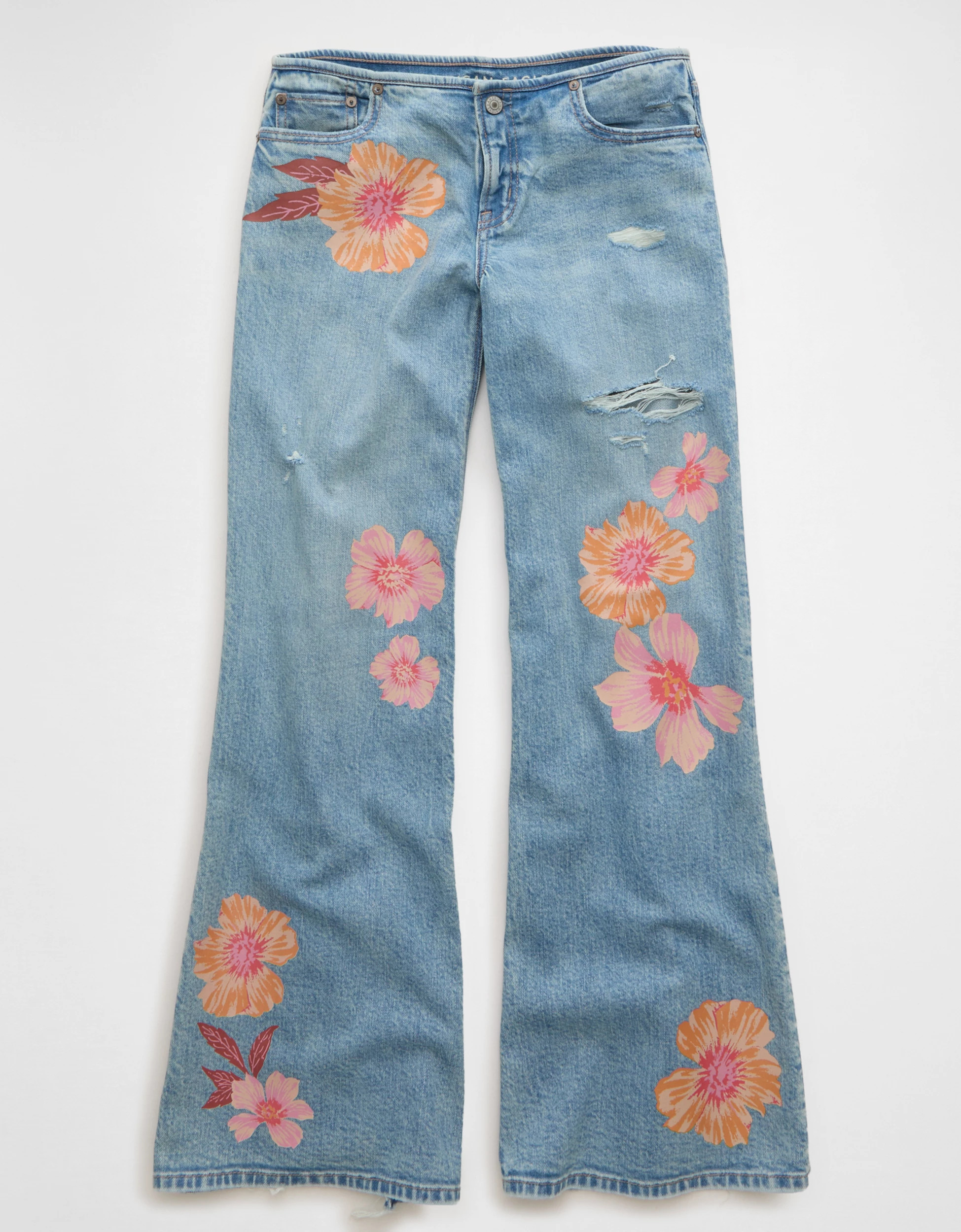 AE Dreamy Drape Stretch Super Low-Rise Baggy Flare Jean | American Eagle Outfitters (US & CA)