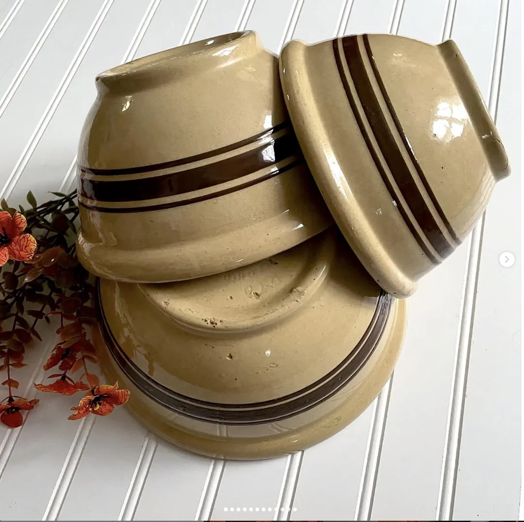 Antique 1930s Yellowware RRPC Ransbottom Mixing Bowl Brown Band Stripe SET of 3 - Etsy | Etsy (US)
