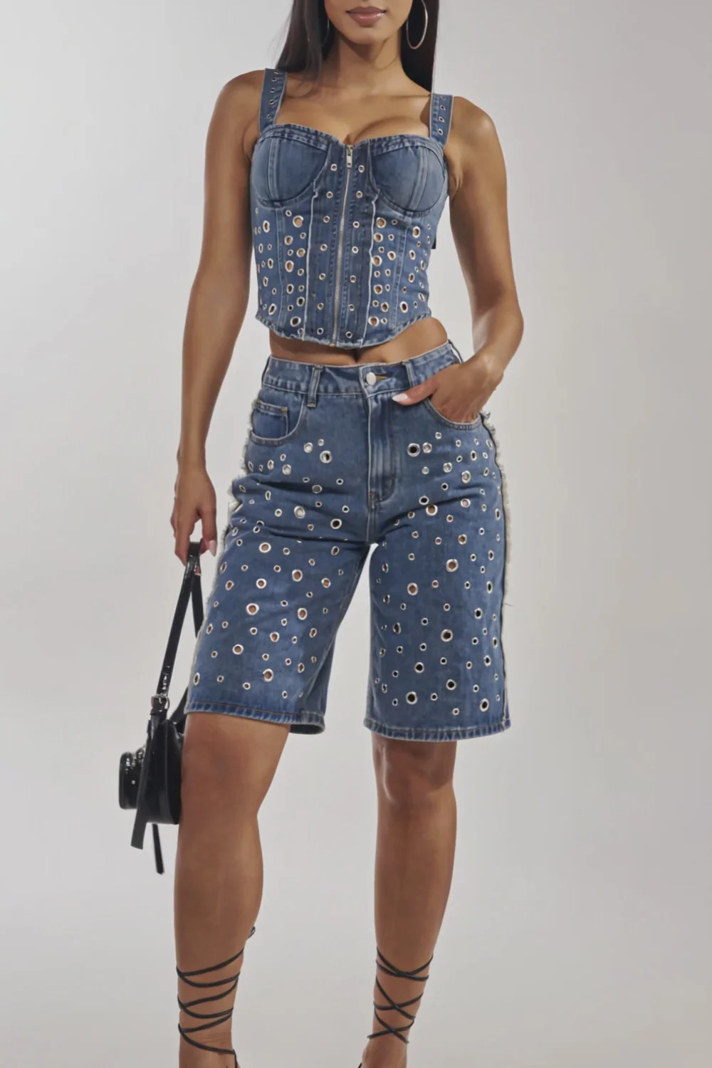 TAYLOR DENIM CORSET WITH GROMMET | AKIRA