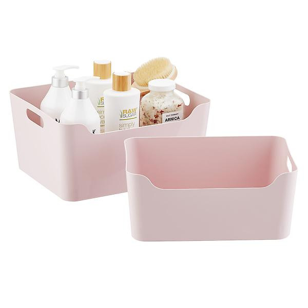 Medium Plastic Storage Bin w/ Handles Soft Pink | The Container Store