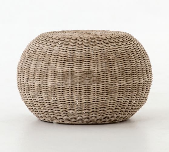 Annette Rattan Accent Stool, Vintage White | Pottery Barn (US)