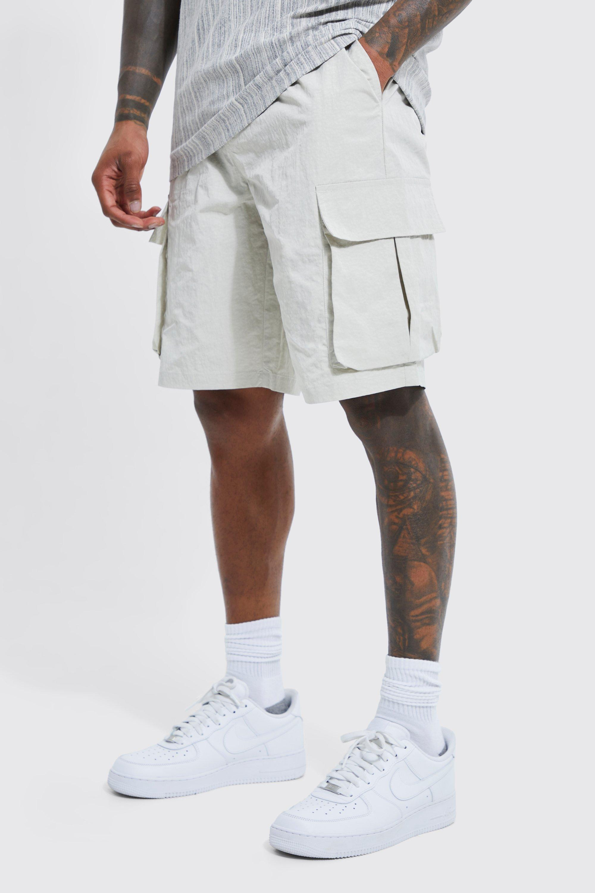 Elastic Waist Crinkle Shell Cargo Short | boohooMAN (US & CA)