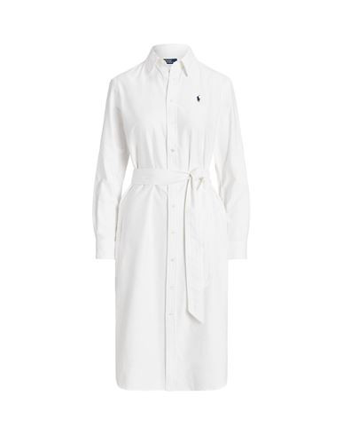 Polo Ralph Lauren Belted Cotton Oxford Shirtdress Woman Midi dress White Size 2 Cotton | YOOX (US)