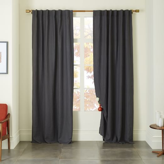 Belgian Flax Linen Curtain + Blackout Lining - Slate | West Elm (US)