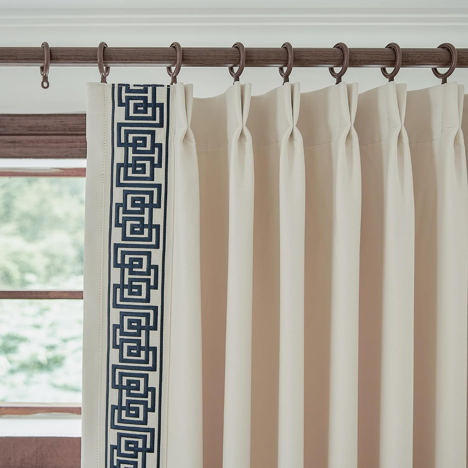 Greek Key Tape Trim Drapes, Pinch Pleat Curtains with Trim, Room Darkening Curtains for Home Offi... | Amazon (US)