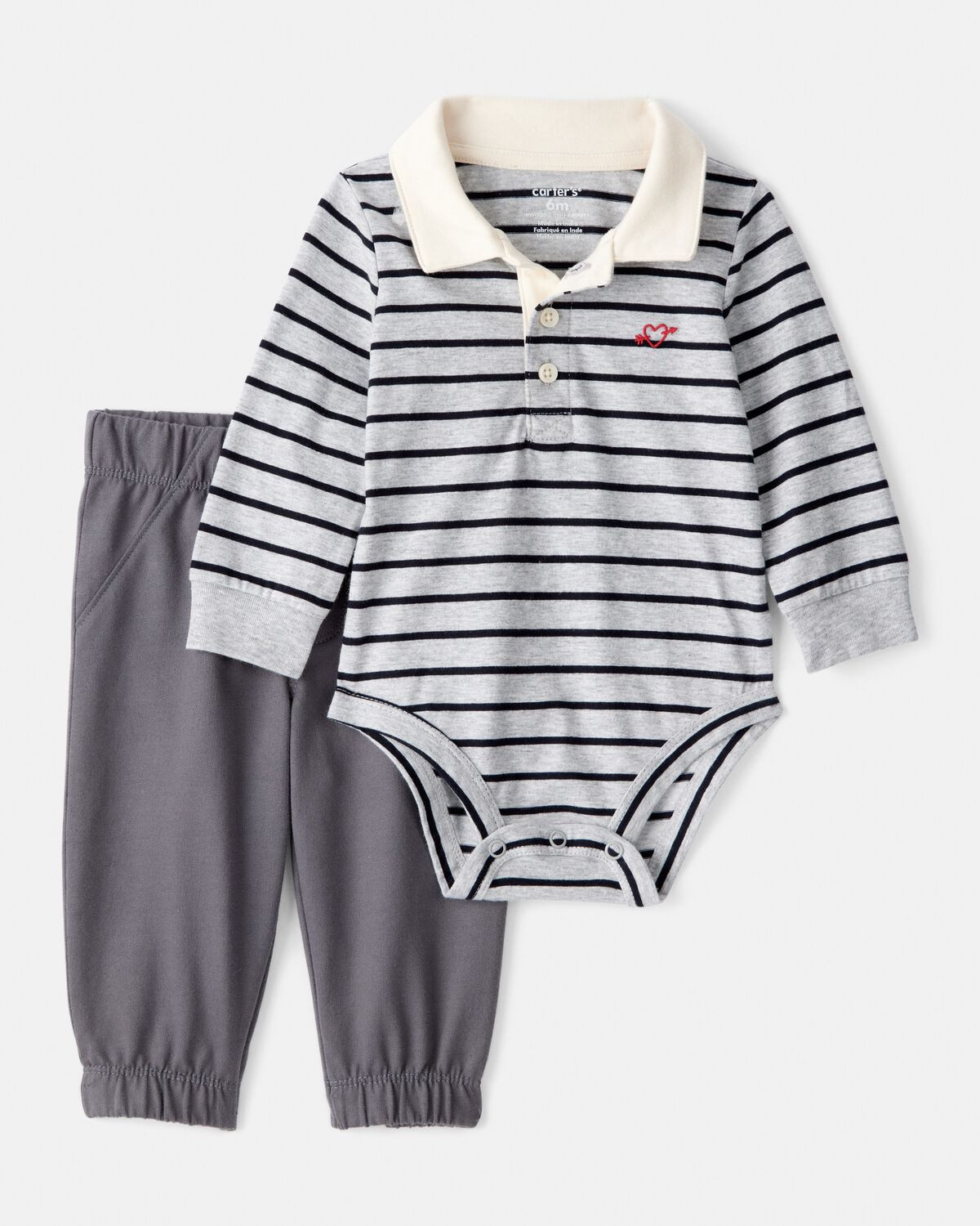 Baby Boy 2-Piece Striped Bodysuit & Pant Set - Grey | Carter's Inc