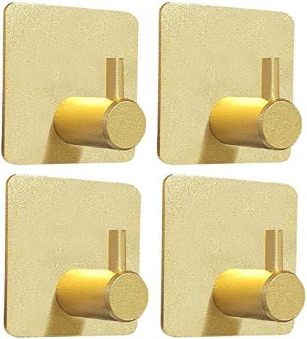 BIOMOTY Gold Adhesive Hooks 4 Packs, Sticky Towel Hooks Wall Mounted, Heavy Duty Stick on Wall Ho... | Amazon (US)