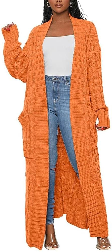Long Sweaters for Women Cardigan Open Front Long Sleeve Plus Size Chunky Cable Knit Duster Cardig... | Amazon (US)