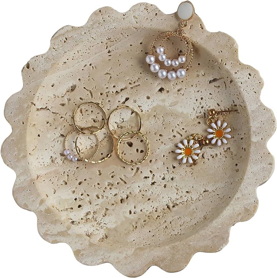 Natural Small Travertine Scalloped Edge Tray, Marble Jewelry Dish Tray, Trinket Tray for Women Gi... | Amazon (US)