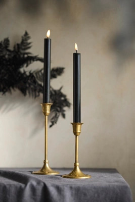 Flameless Black Wax Taper Candles, Set of 2 at Terrain | Terrain