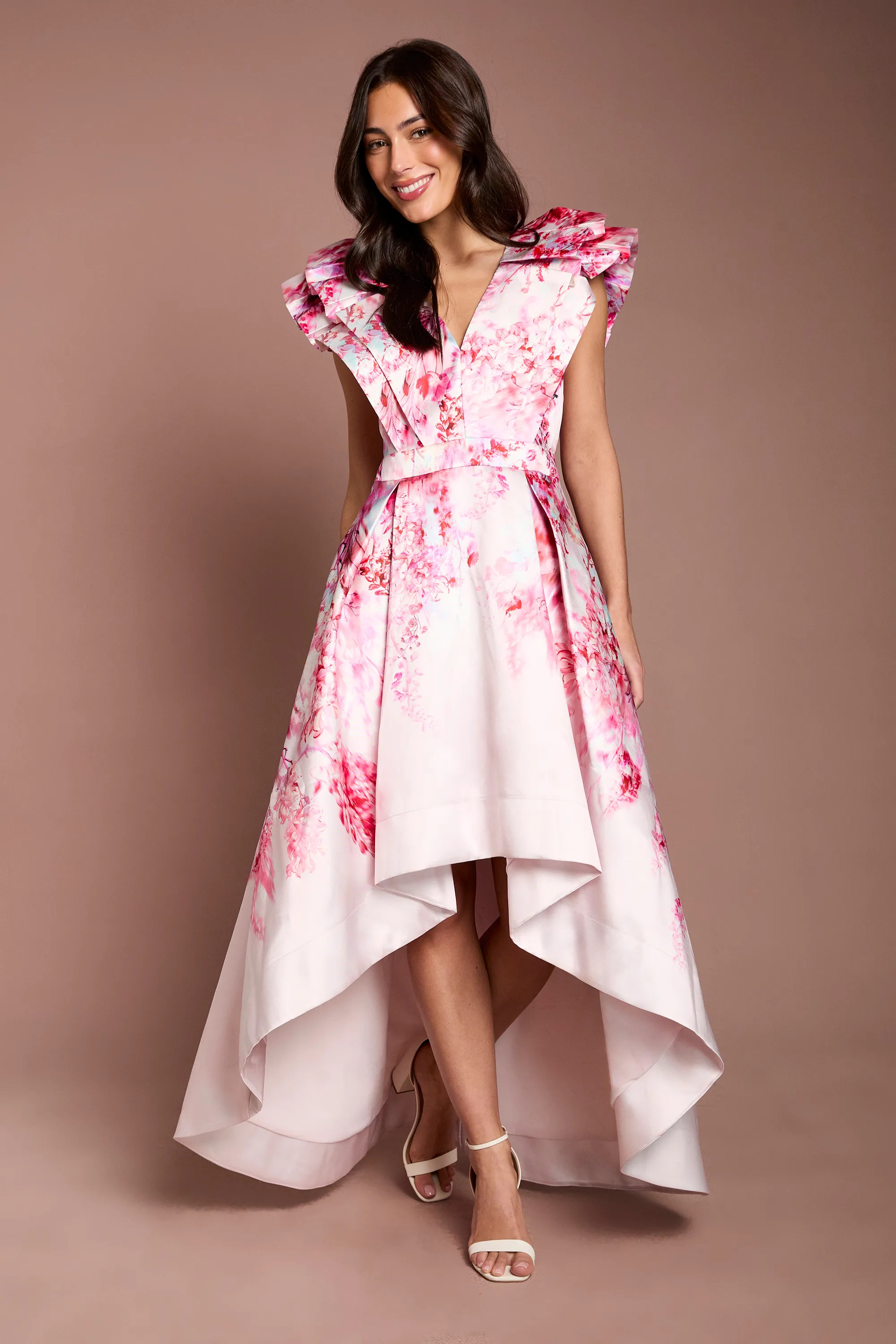Printed Frill Sleeve V Neck Midi Dress | boohoo (US & Canada)