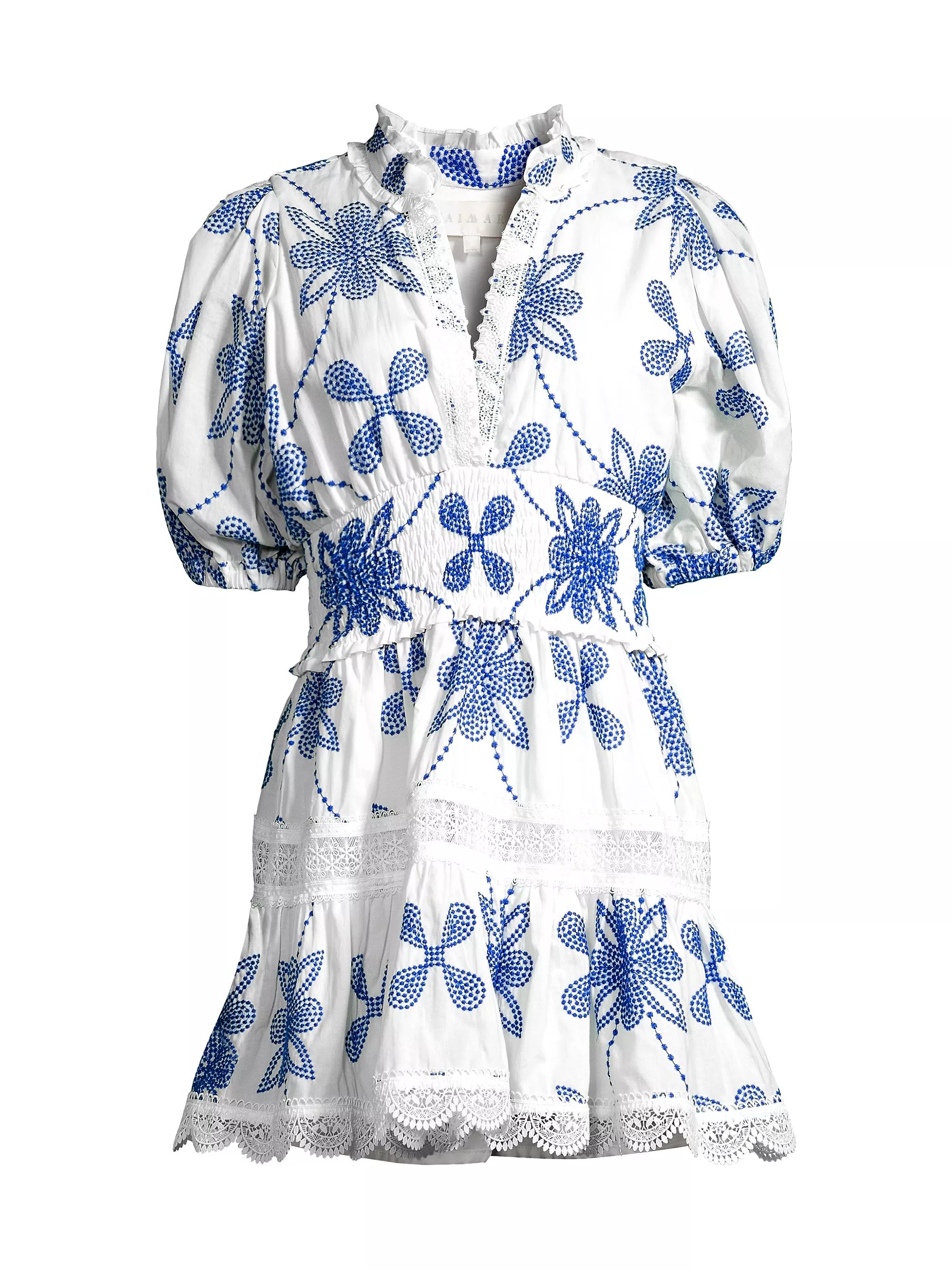 Eternus Pauline Embroidered Puff-Sleeve Minidress | Saks Fifth Avenue