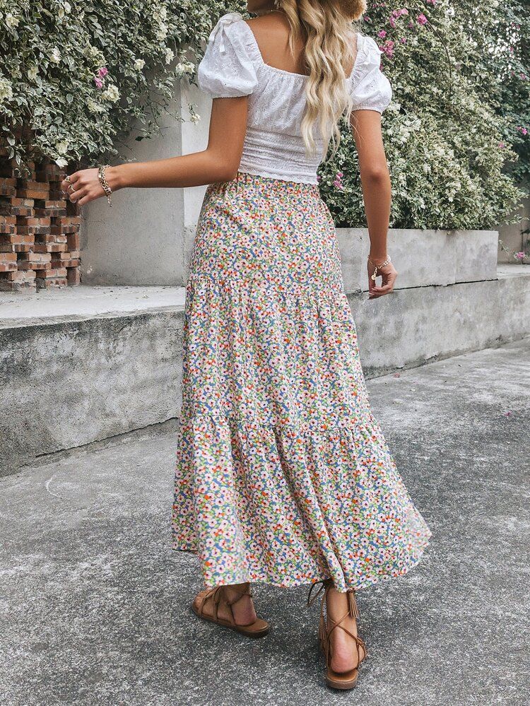 Floral Print Ruffle Hem Skirt | SHEIN