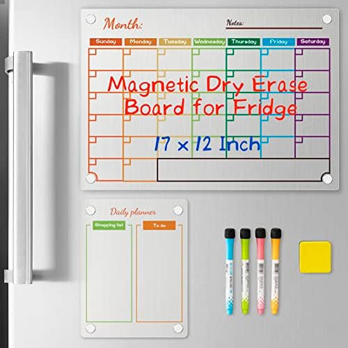 Jelofly Magnetic Acrylic Calendar for Fridge, 17 x 12 Inches Clear Dry Erase Calendar Board and 9 x  | Amazon (US)