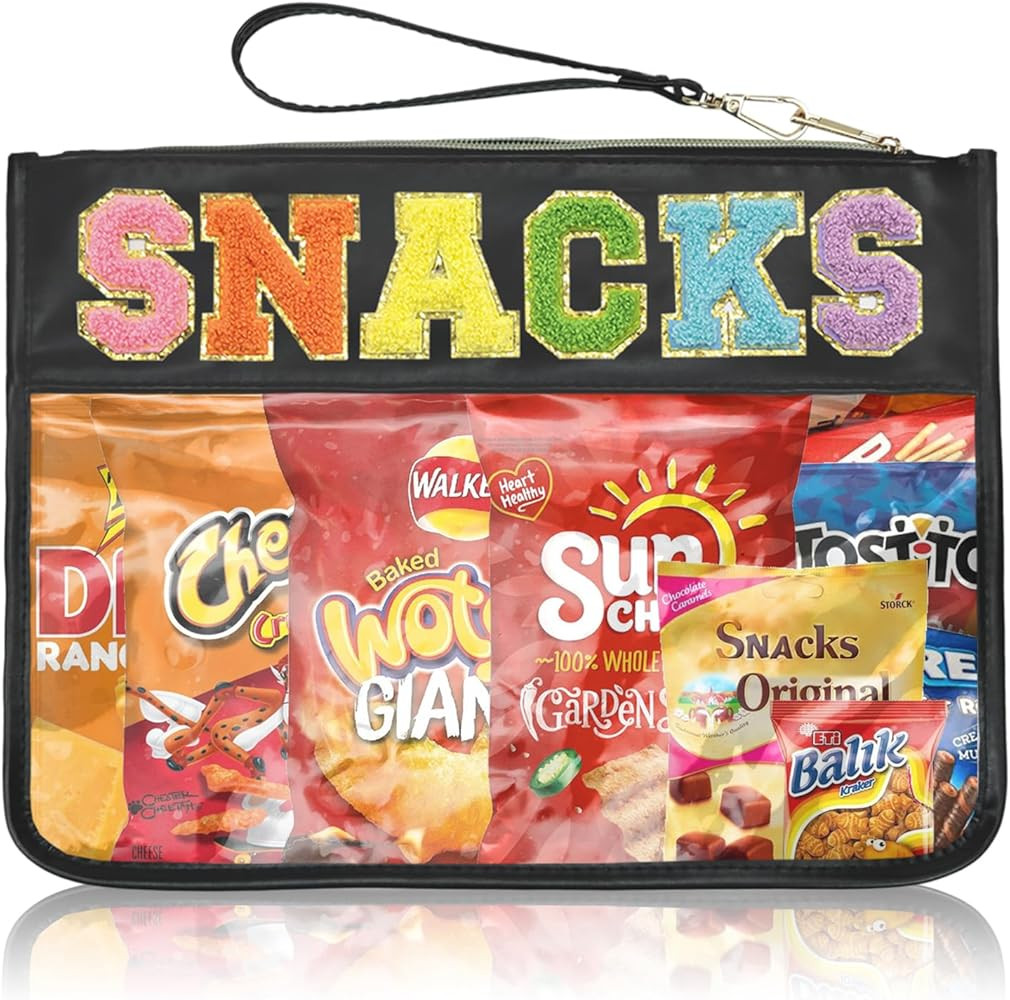Snack Bags Clear Pouch Travel Makeup Bag Chenille Letter Bags for Zipper Pouch Clear Cosmetic Bag... | Amazon (US)