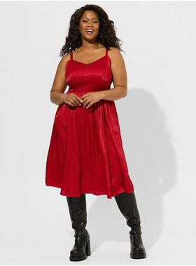 Midi Jacquard Satin Lace Up Back Sleeveless Dress | Torrid (US & Canada)
