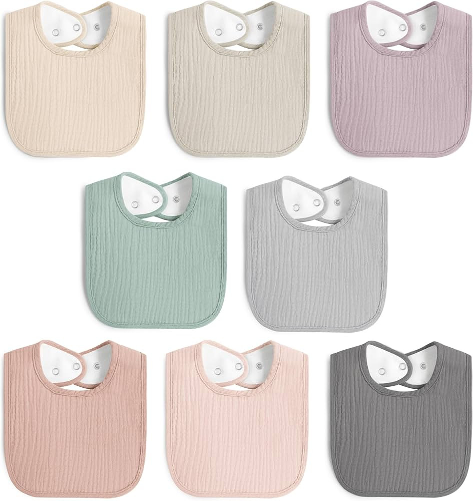 8 Pack Muslin 100% Cotton Baby Bibs for Unisex, Soft and Absorbent Gender Neutral Set for Feeding... | Amazon (US)