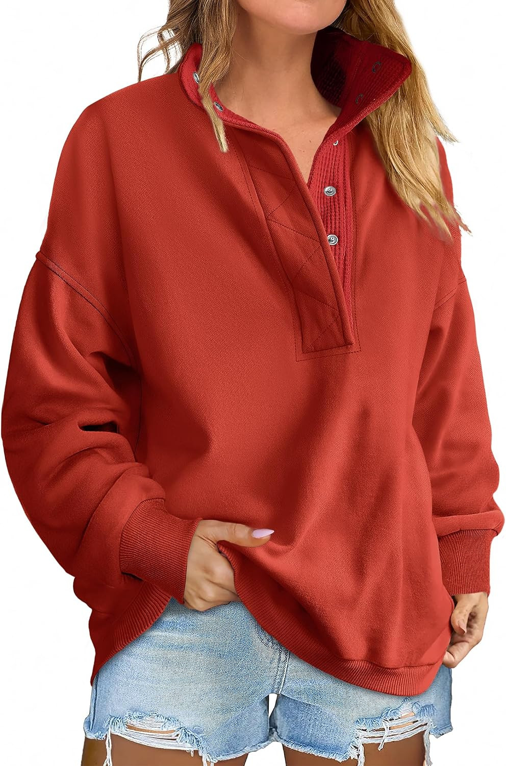 ANRABESS Women's Oversized Sweatshirt Mock Neck Henley 2026 Fall Outfits | Amazon (US)
